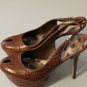 SAM EDELMAN Leather Novato Whiskey Platform Heels, Size 8